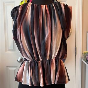 Express Multicolor Striped Peplum Blouse - Black & Rust Pink